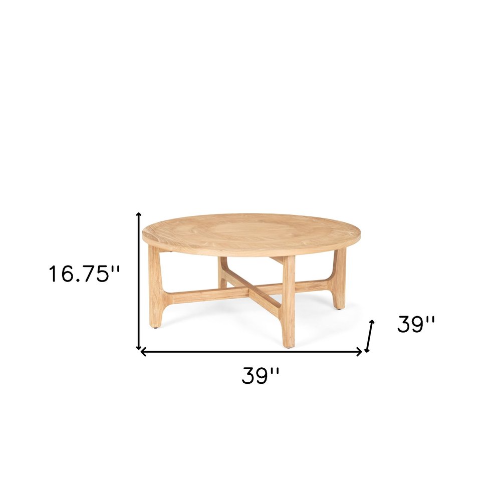 Natural and White Solid Wood Round Distressed Coffee Table - 39-inch