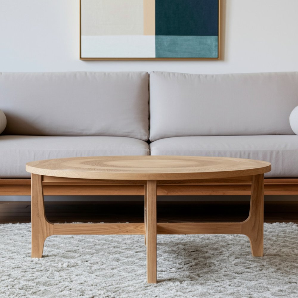 Natural and White Solid Wood Round Distressed Coffee Table - 39-inch