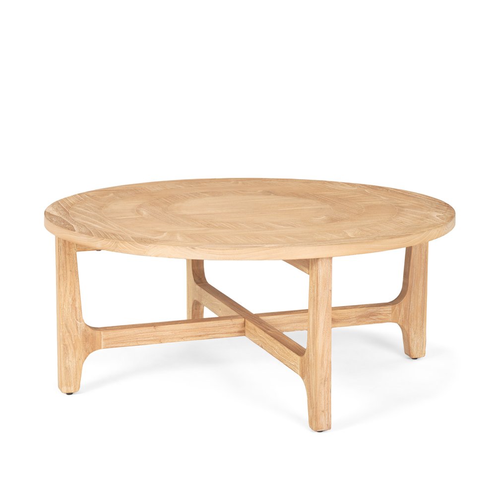 Natural and White Solid Wood Round Distressed Coffee Table - 39-inch