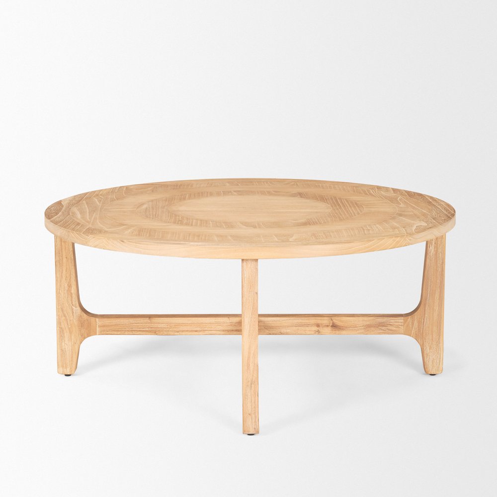 Natural and White Solid Wood Round Distressed Coffee Table - 39-inch