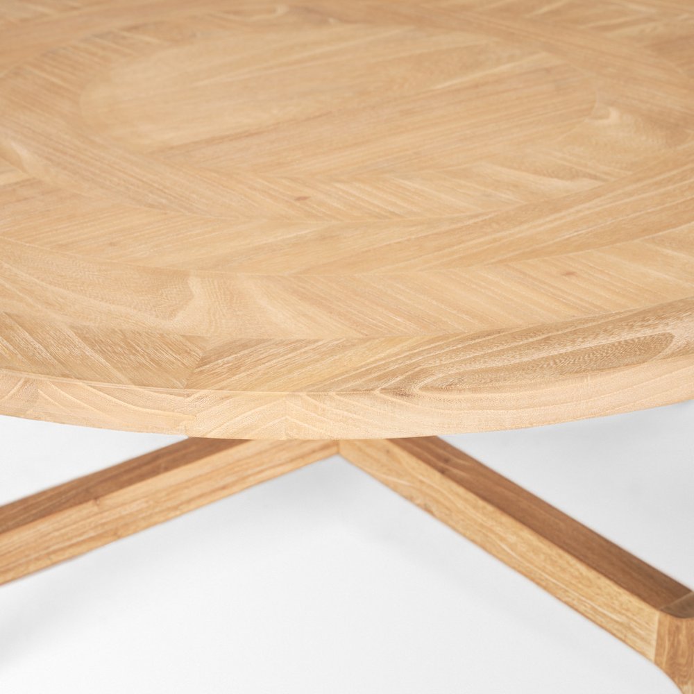 Natural and White Solid Wood Round Distressed Coffee Table - 39-inch