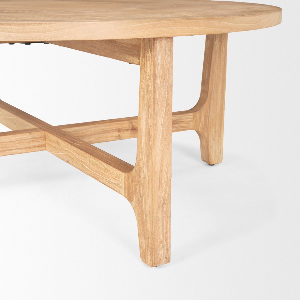 Natural and White Solid Wood Round Distressed Coffee Table - 39-inch