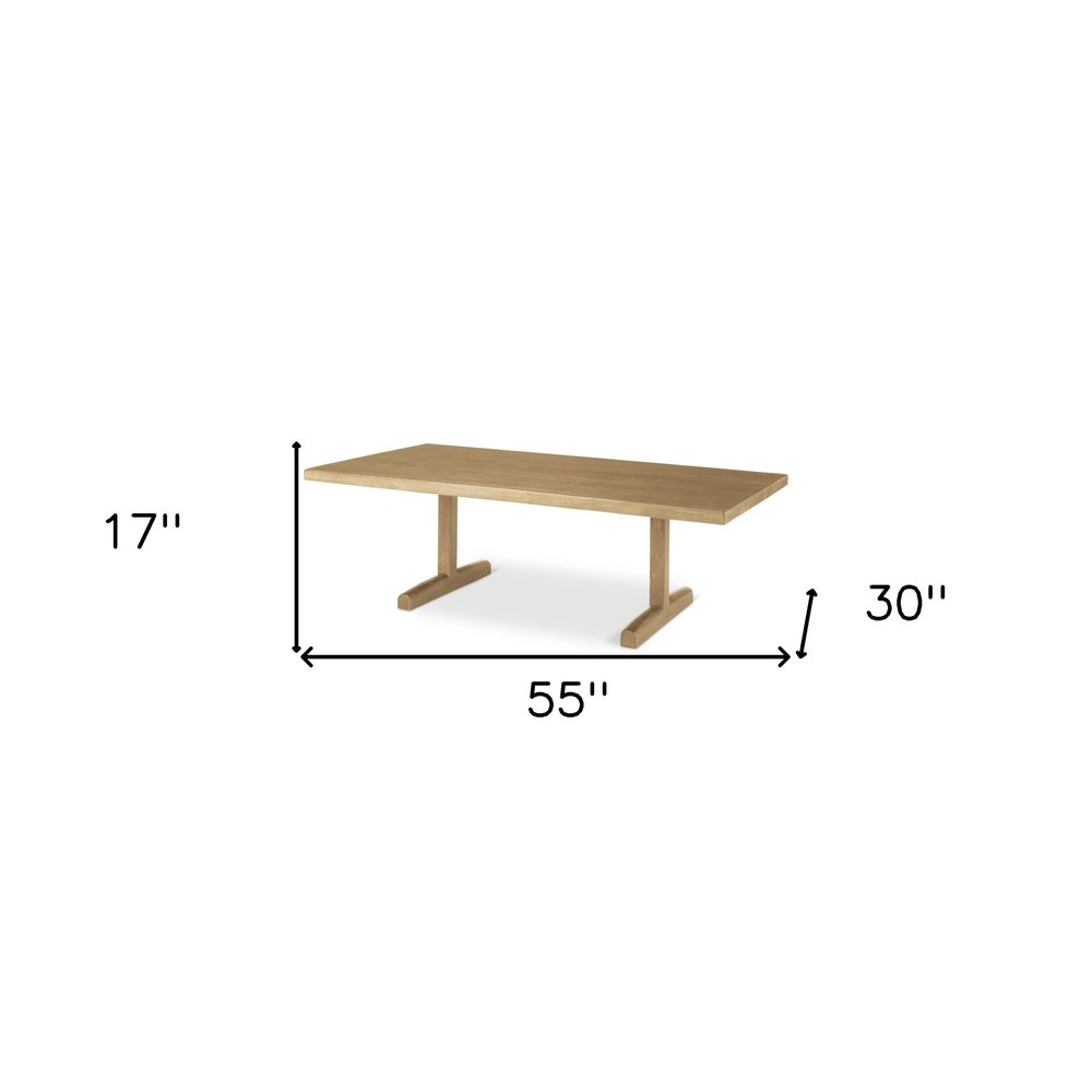 Natural Solid Wood Double Pedestal Coffee Table - 55-inch