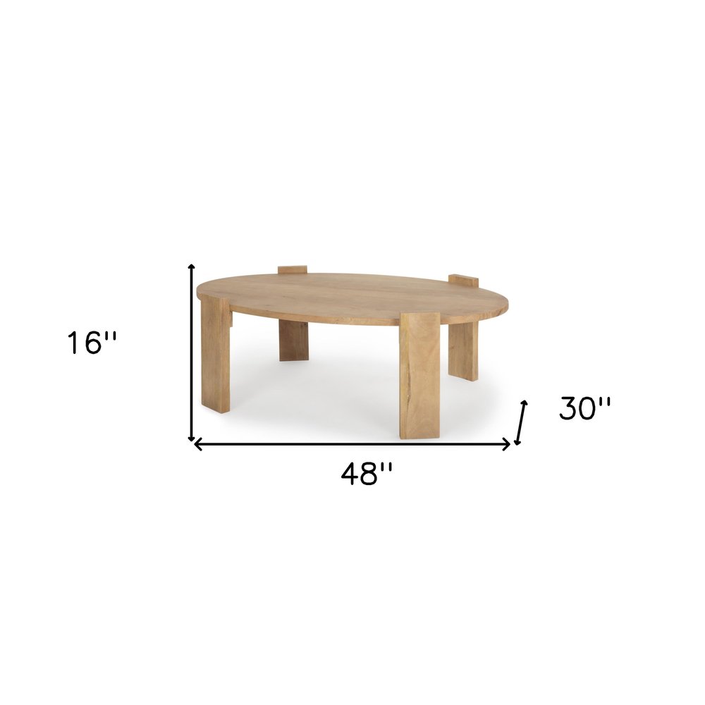 Natural Solid Wood Oval Coffee Table - 48-inch