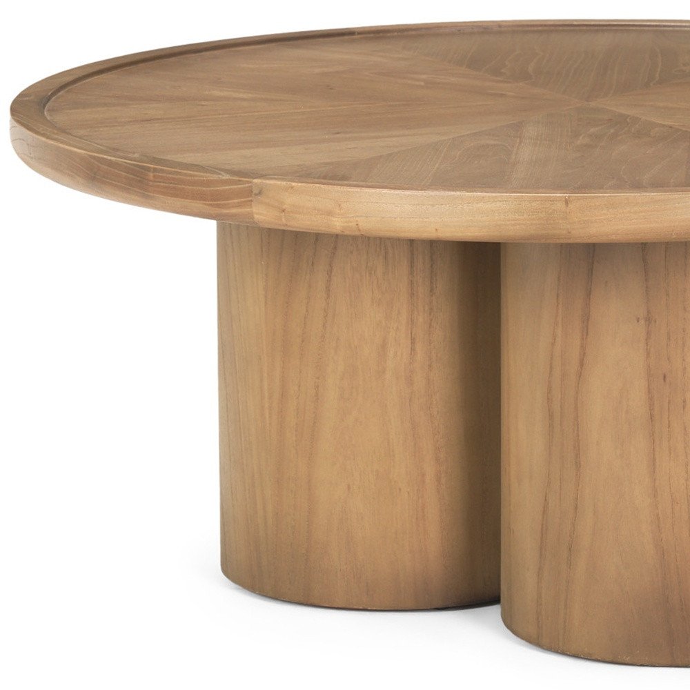 Natural Solid Wood Round Pedestal Coffee Table - 39-inch