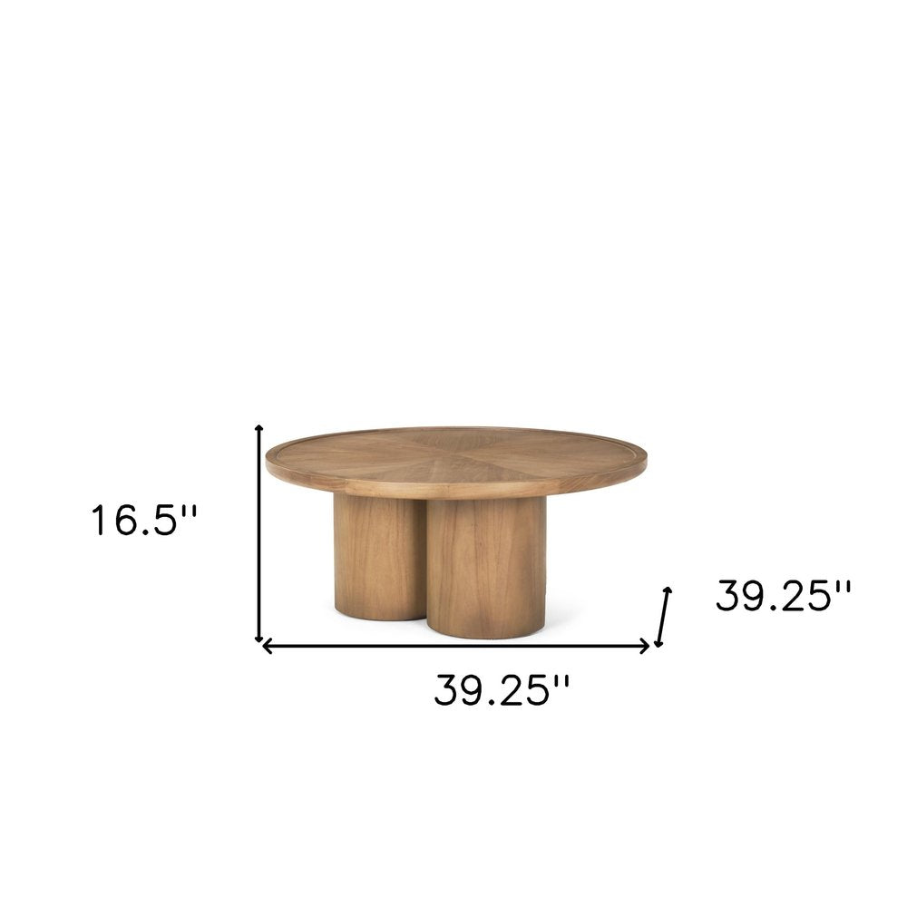 Natural Solid Wood Round Pedestal Coffee Table - 39-inch