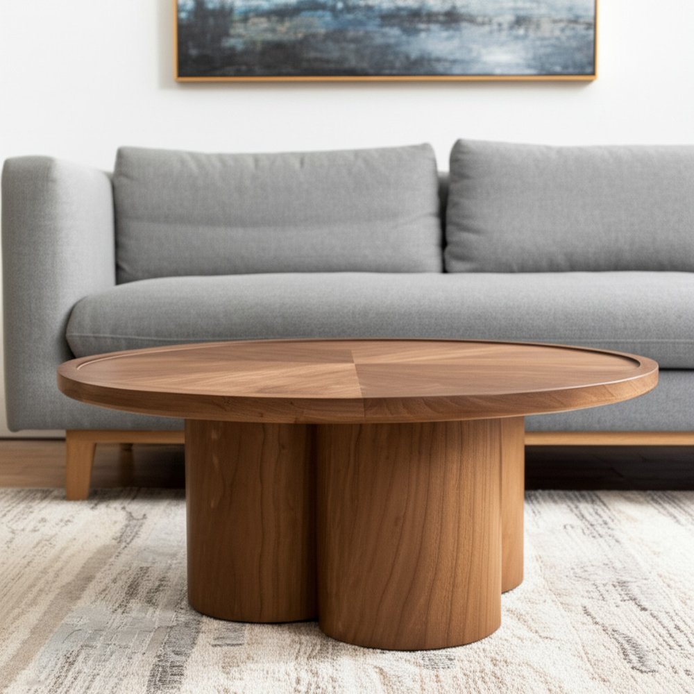 Natural Solid Wood Round Pedestal Coffee Table - 39-inch