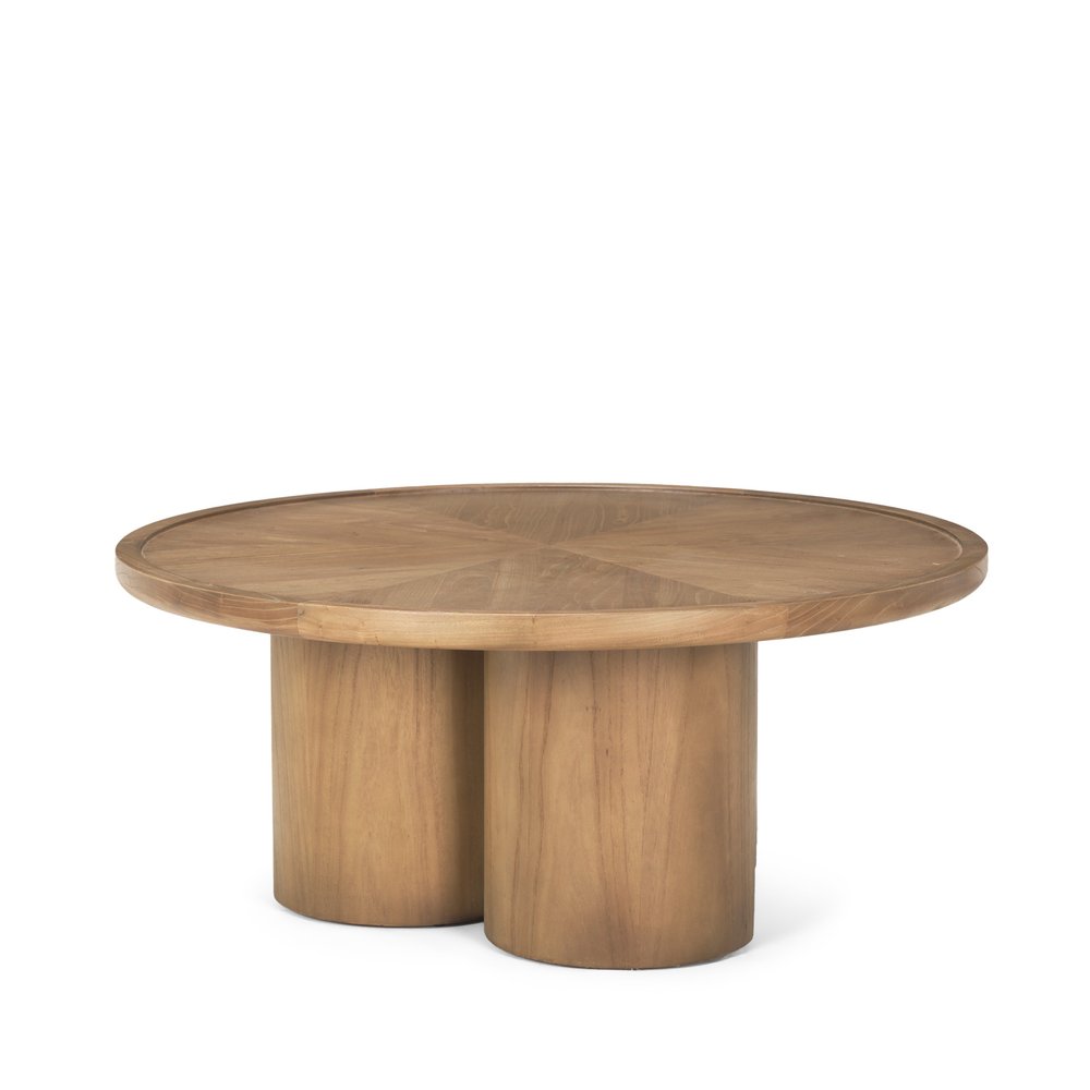 Natural Solid Wood Round Pedestal Coffee Table - 39-inch