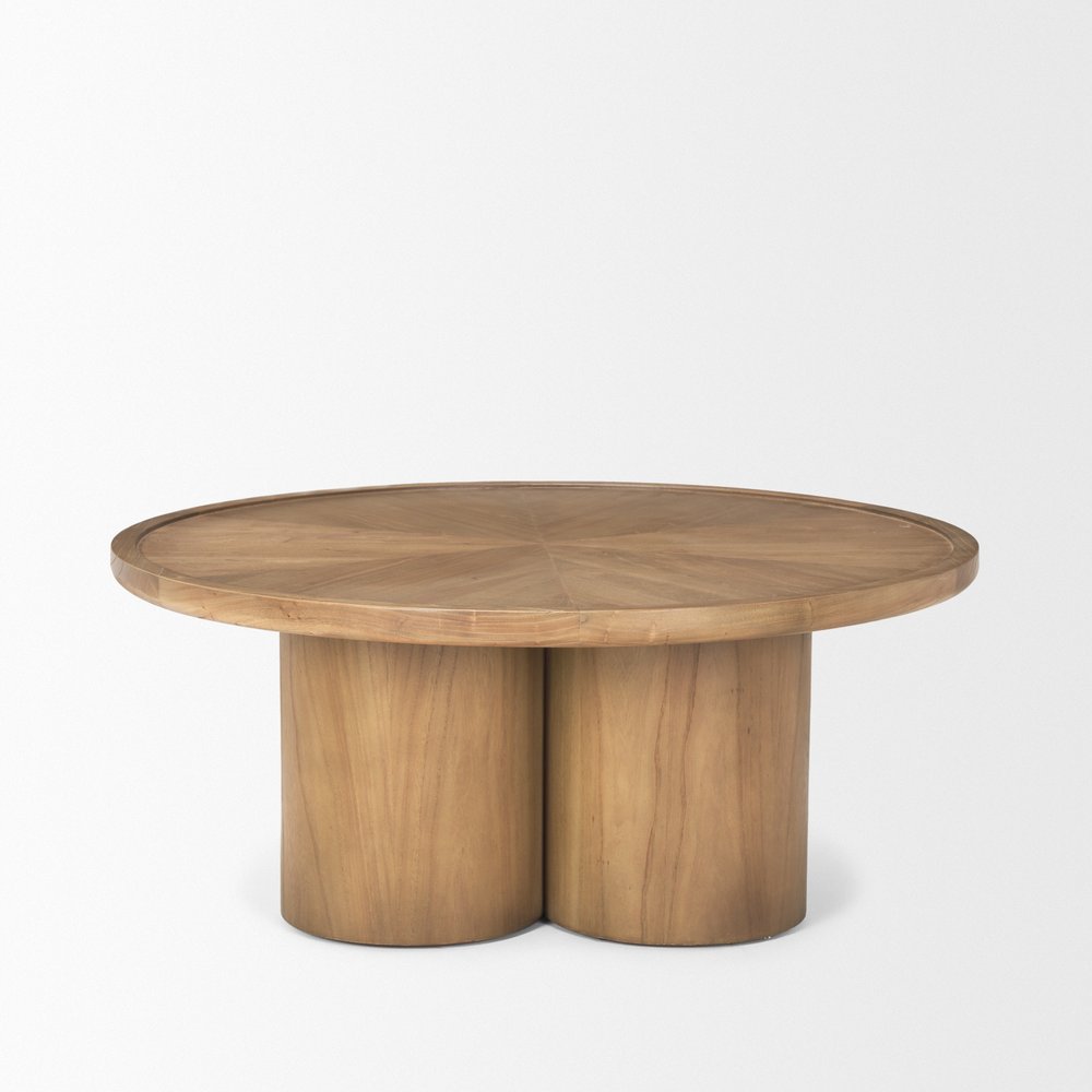 Natural Solid Wood Round Pedestal Coffee Table - 39-inch