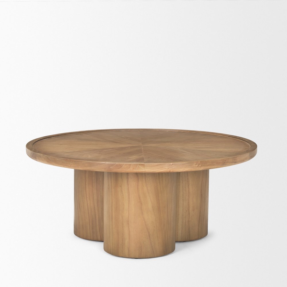 Natural Solid Wood Round Pedestal Coffee Table - 39-inch