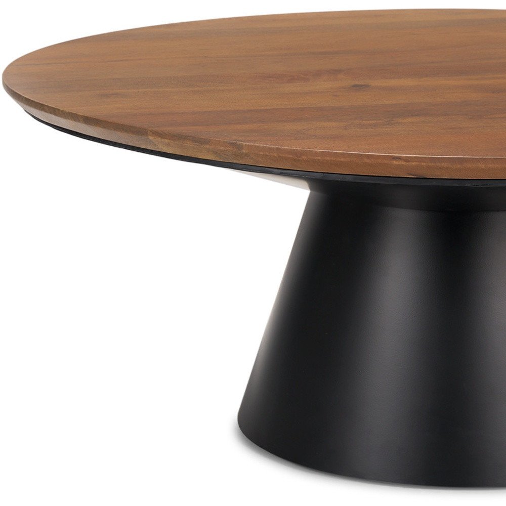 Brown and Black Solid Wood and Iron Round Pedestal Coffee Table