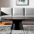 Brown and Black Solid Wood and Iron Round Pedestal Coffee Table