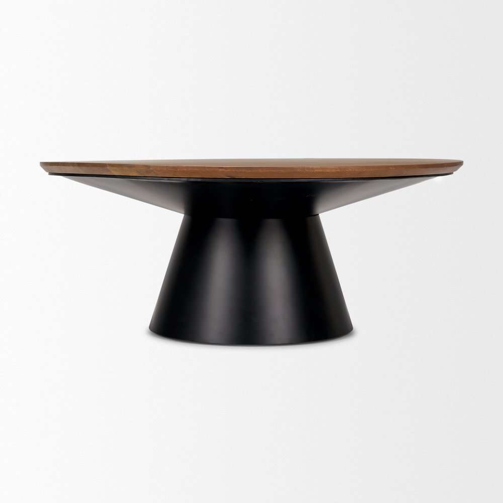 Brown and Black Solid Wood and Iron Round Pedestal Coffee Table