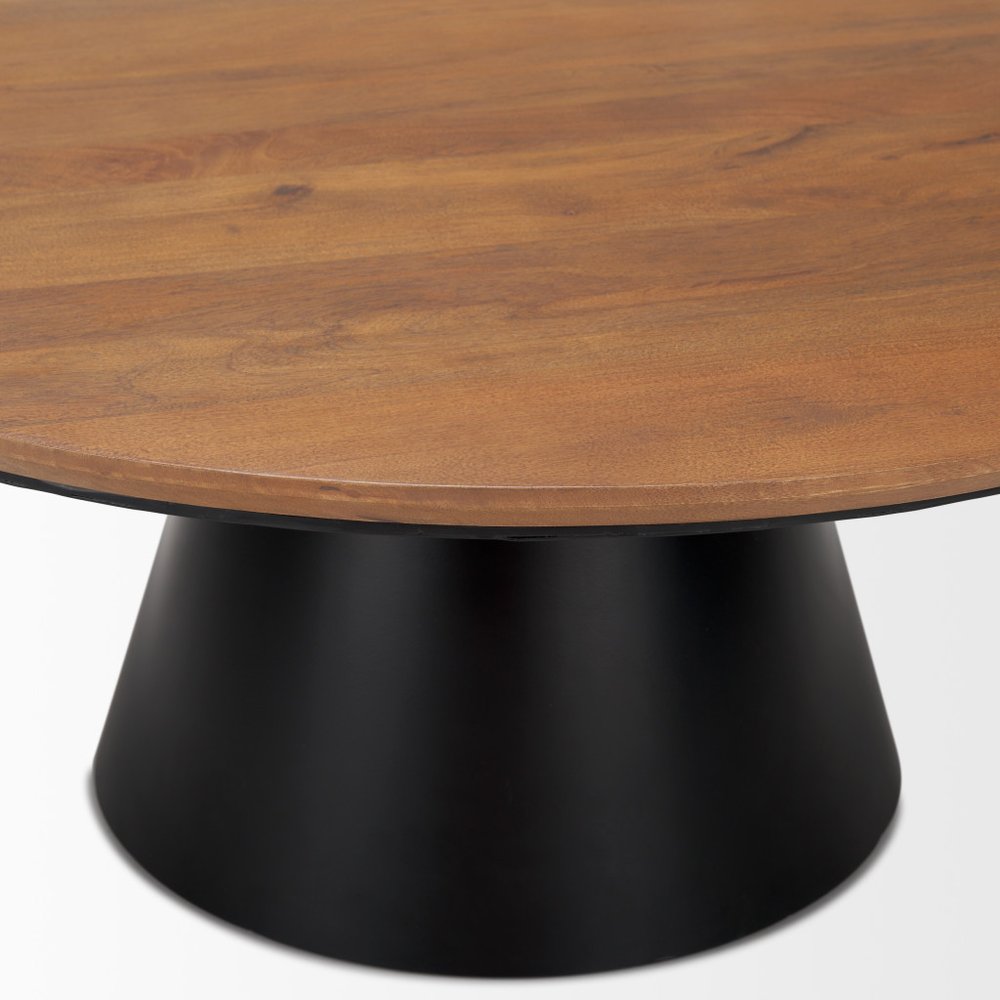 Brown and Black Solid Wood and Iron Round Pedestal Coffee Table