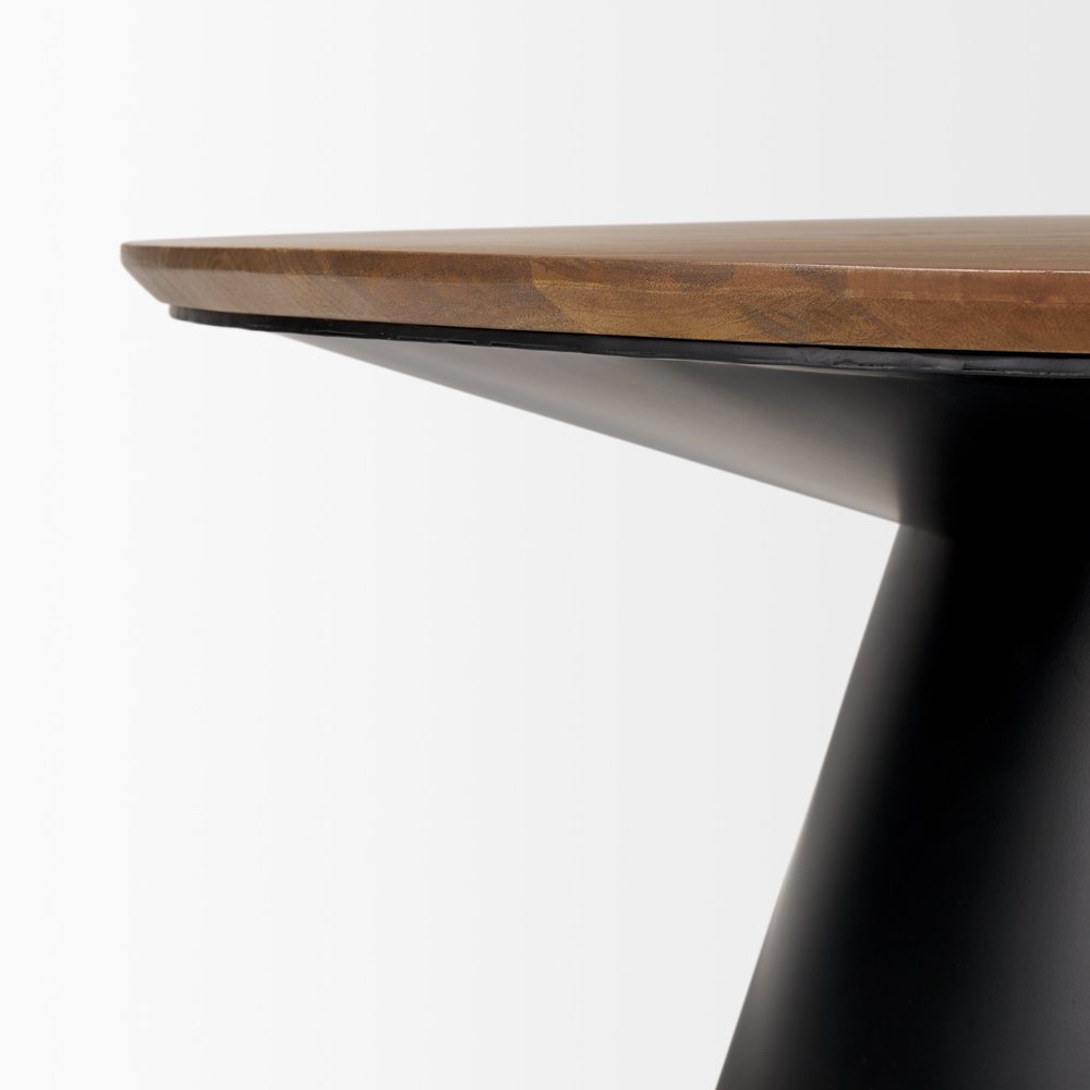 Brown and Black Solid Wood and Iron Round Pedestal Coffee Table