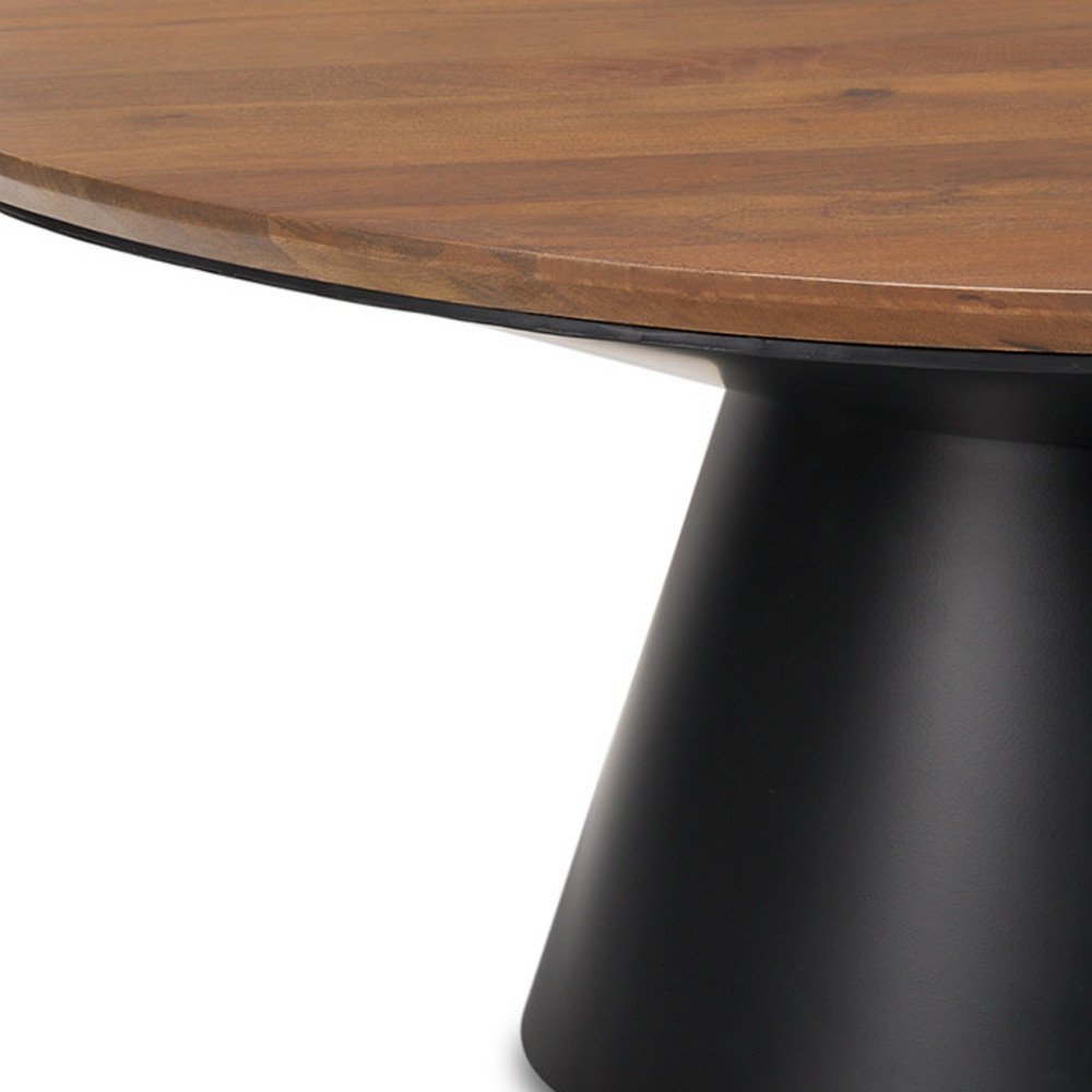Brown and Black Solid Wood and Iron Round Pedestal Coffee Table