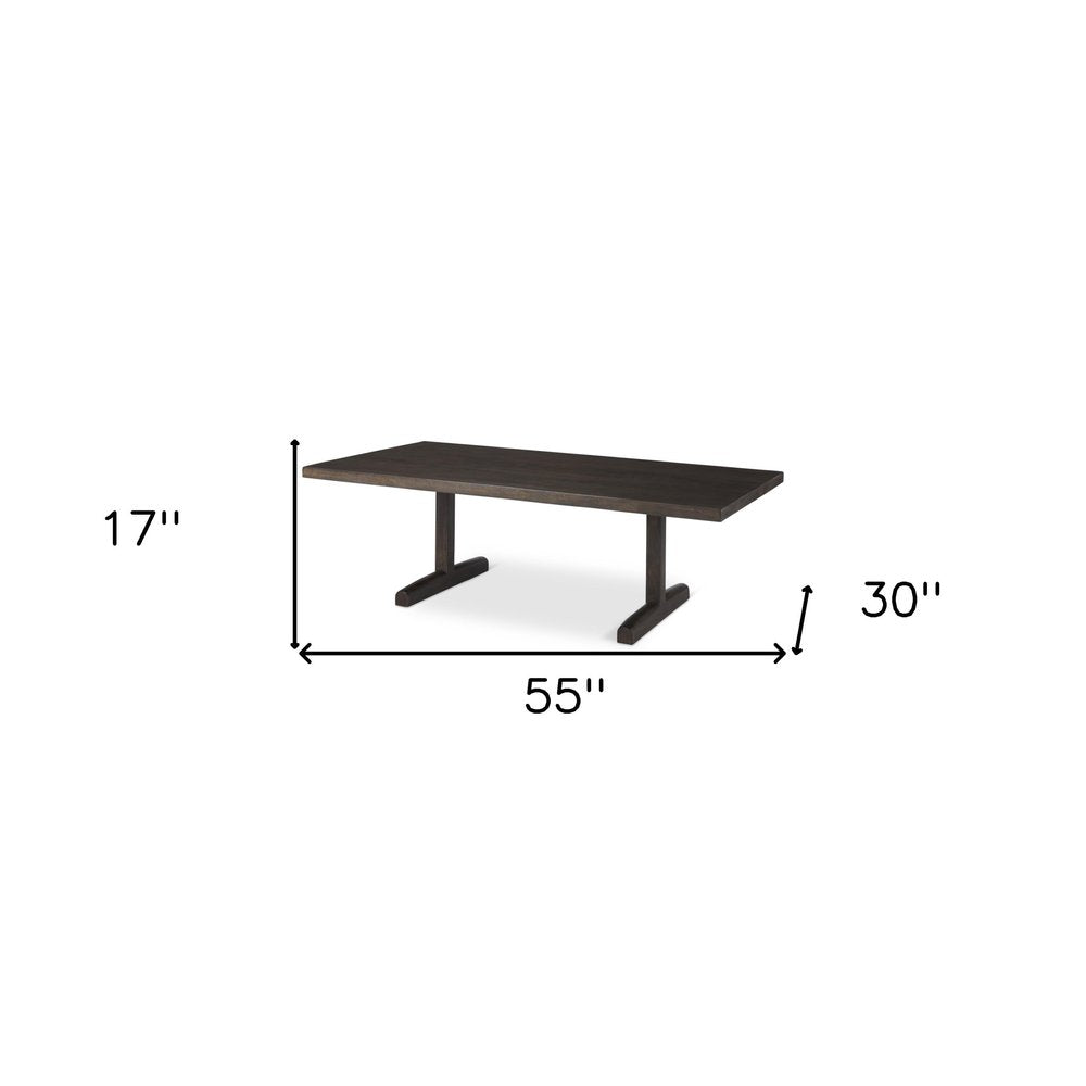 Dark Brown Solid Wood Double Pedestal Coffee Table - 55-inch