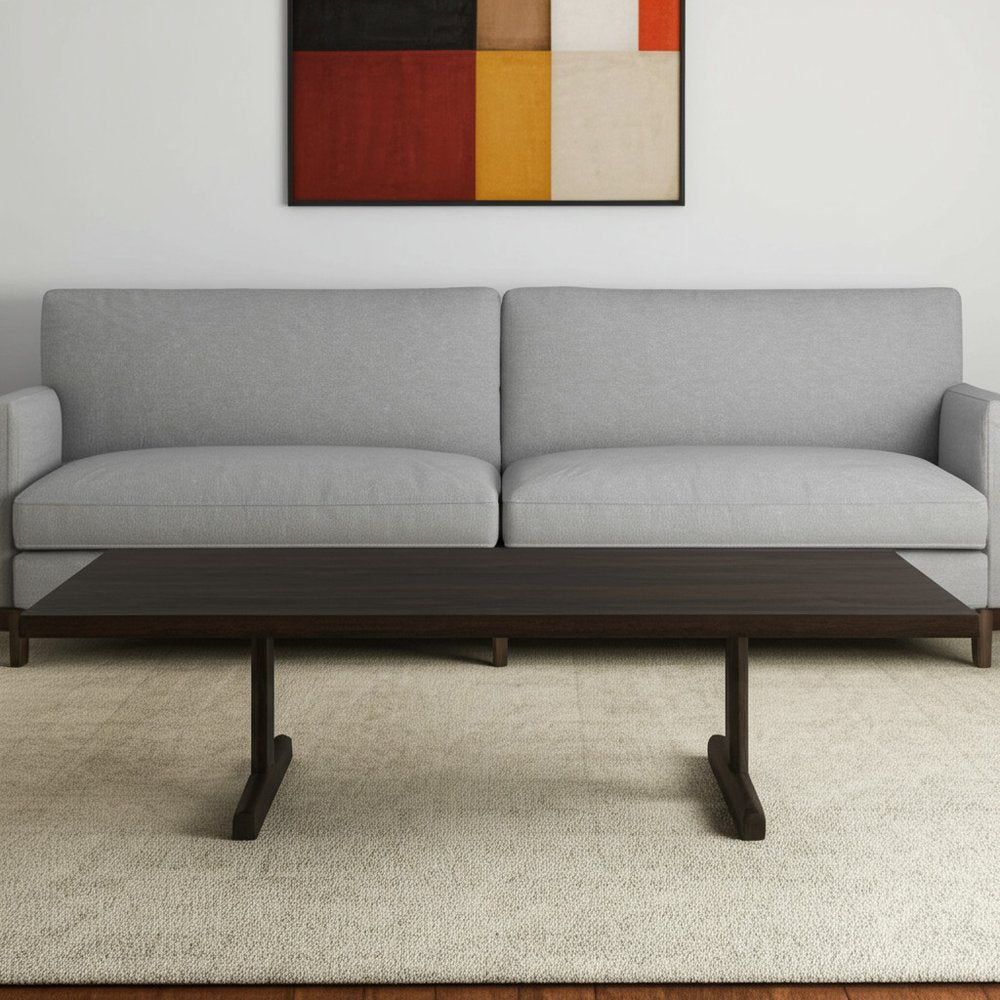 Dark Brown Solid Wood Double Pedestal Coffee Table - 55-inch