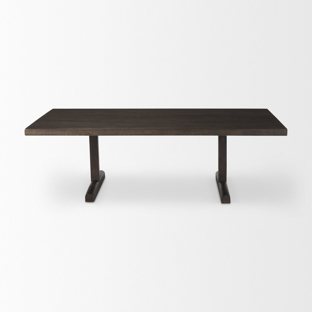 Dark Brown Solid Wood Double Pedestal Coffee Table - 55-inch