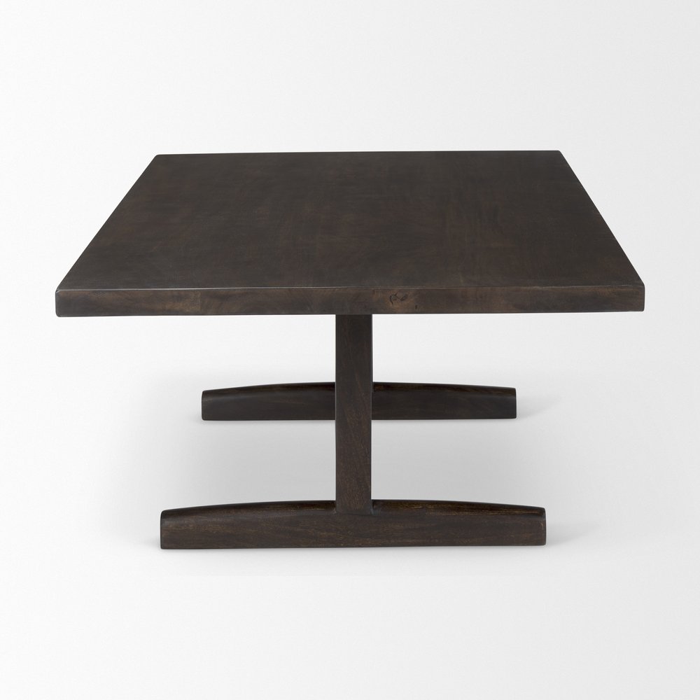 Dark Brown Solid Wood Double Pedestal Coffee Table - 55-inch