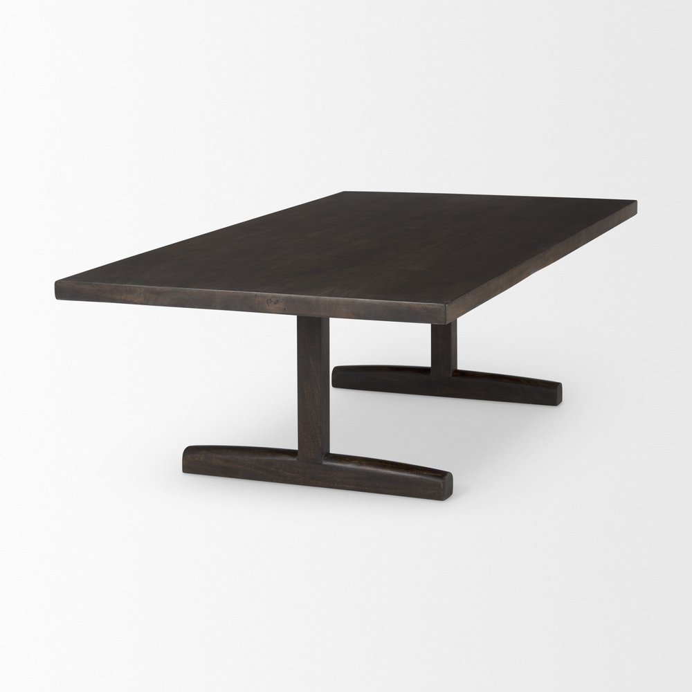 Dark Brown Solid Wood Double Pedestal Coffee Table - 55-inch