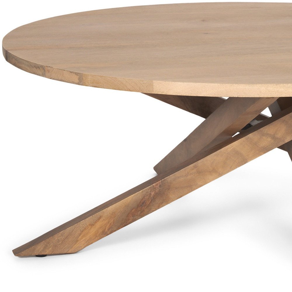 Natural Solid Wood Round Cross Legs Coffee Table - 42-inch