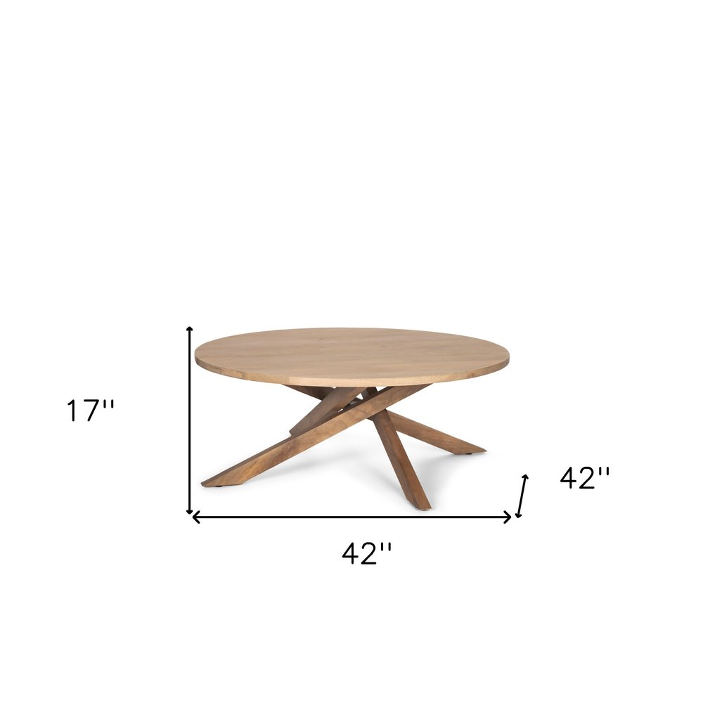 Natural Solid Wood Round Cross Legs Coffee Table - 42-inch