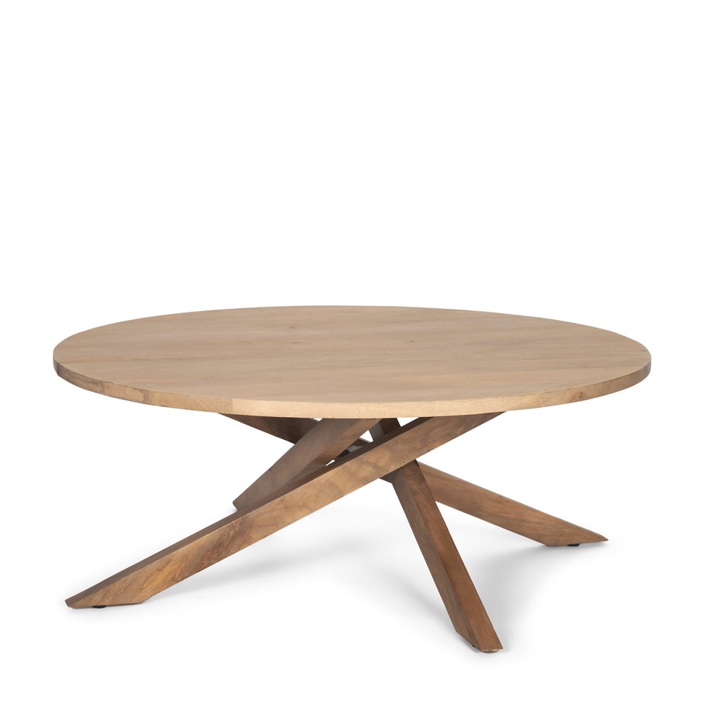 Natural Solid Wood Round Cross Legs Coffee Table - 42-inch