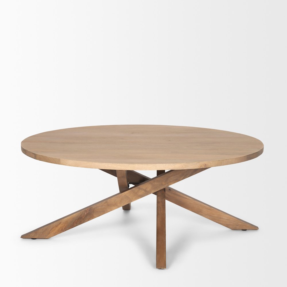 Natural Solid Wood Round Cross Legs Coffee Table - 42-inch