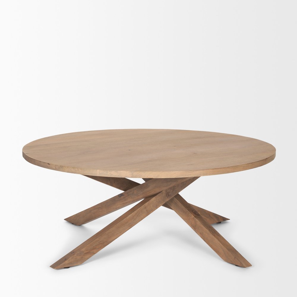 Natural Solid Wood Round Cross Legs Coffee Table - 42-inch