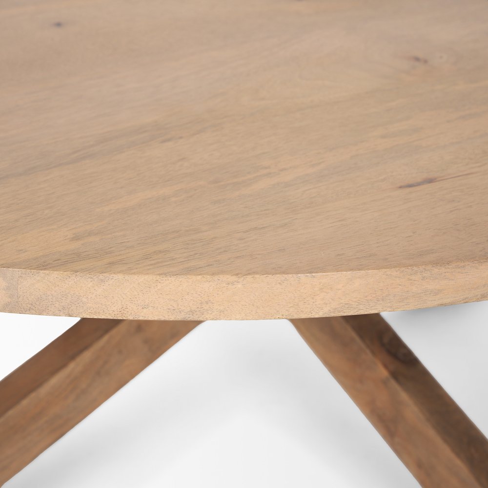 Natural Solid Wood Round Cross Legs Coffee Table - 42-inch