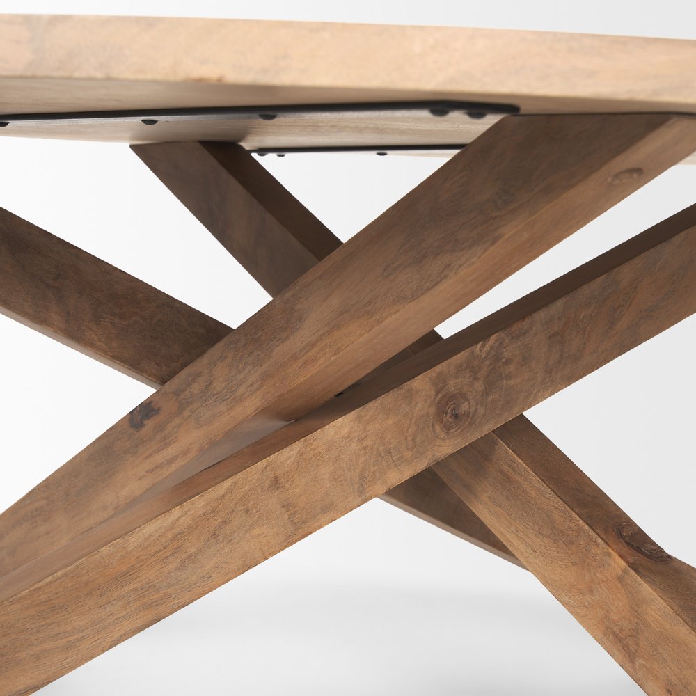 Natural Solid Wood Round Cross Legs Coffee Table - 42-inch