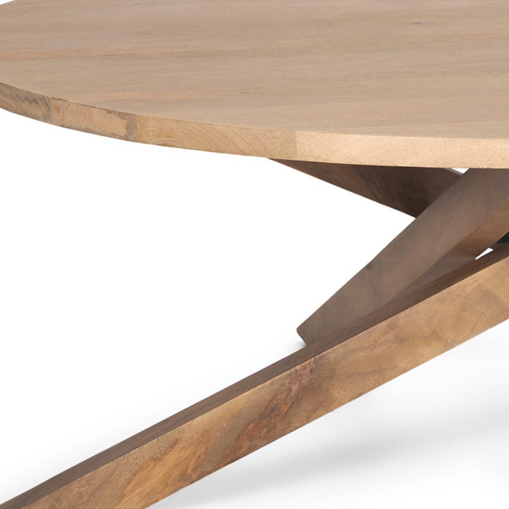 Natural Solid Wood Round Cross Legs Coffee Table - 42-inch