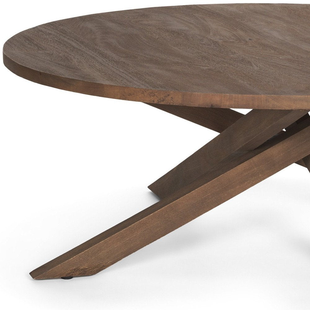 Brown Solid Wood Round Cross Legs Coffee Table - 42-inch