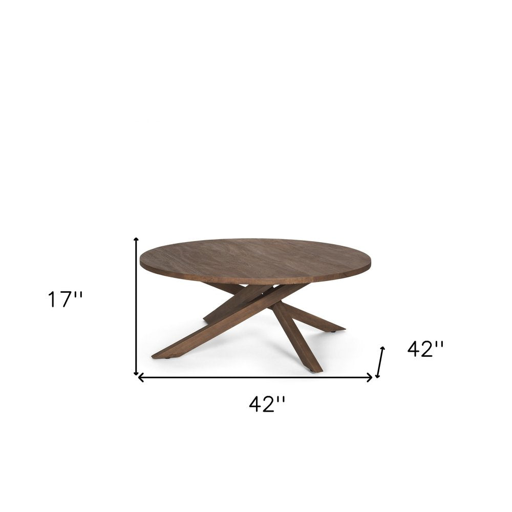 Brown Solid Wood Round Cross Legs Coffee Table - 42-inch