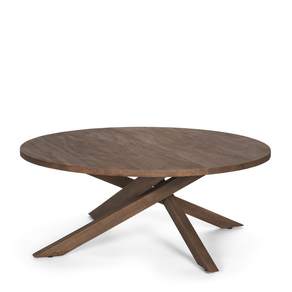 Brown Solid Wood Round Cross Legs Coffee Table - 42-inch