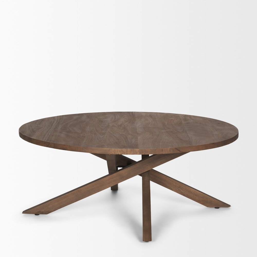Brown Solid Wood Round Cross Legs Coffee Table - 42-inch