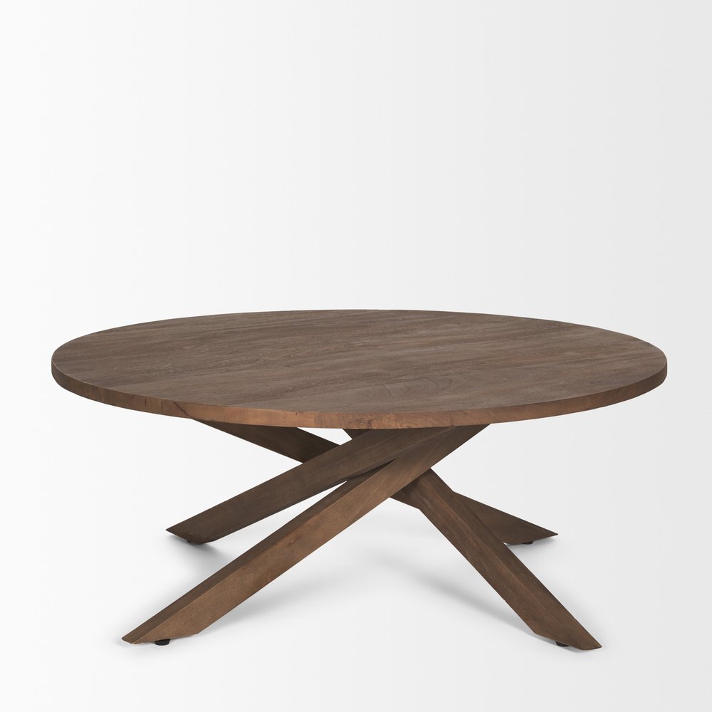 Brown Solid Wood Round Cross Legs Coffee Table - 42-inch
