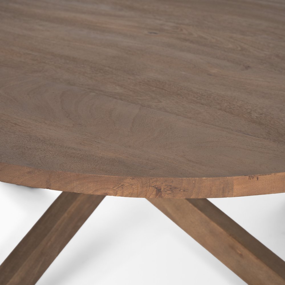 Brown Solid Wood Round Cross Legs Coffee Table - 42-inch