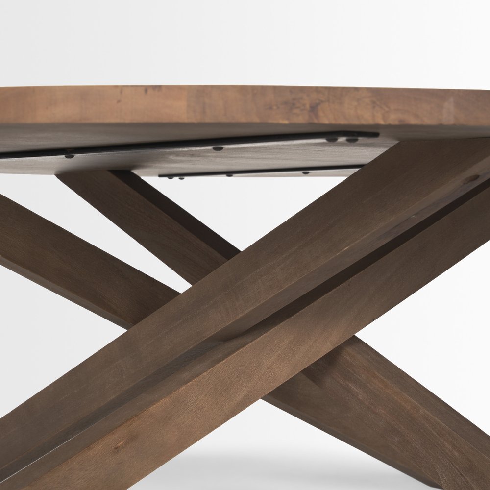 Brown Solid Wood Round Cross Legs Coffee Table - 42-inch