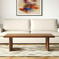 Brown and Natural Solid Wood and Wicker Square Double Pedestal Coffee Table