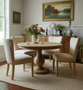 Five Piece Natural Round Solid Wood Dining Set with Four Chairs