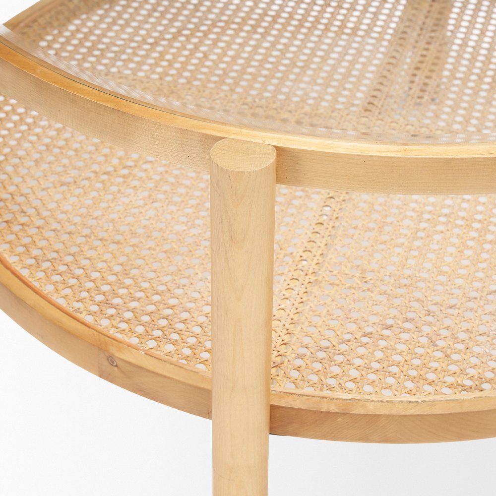 Clear and Natural Glass and Solid Wood Round Coffee Table with Shelf