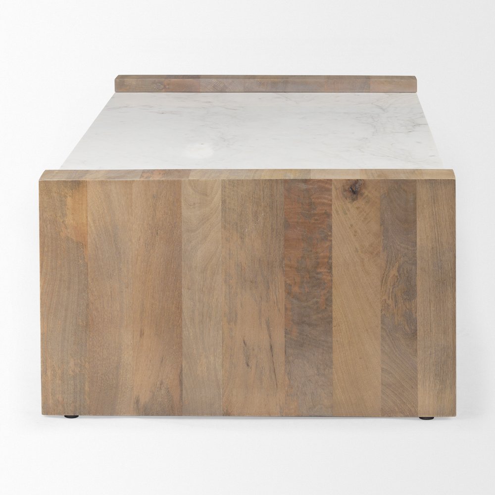 Natural and White Solid Wood and Genuine Marble Coffee Table - 48-inch