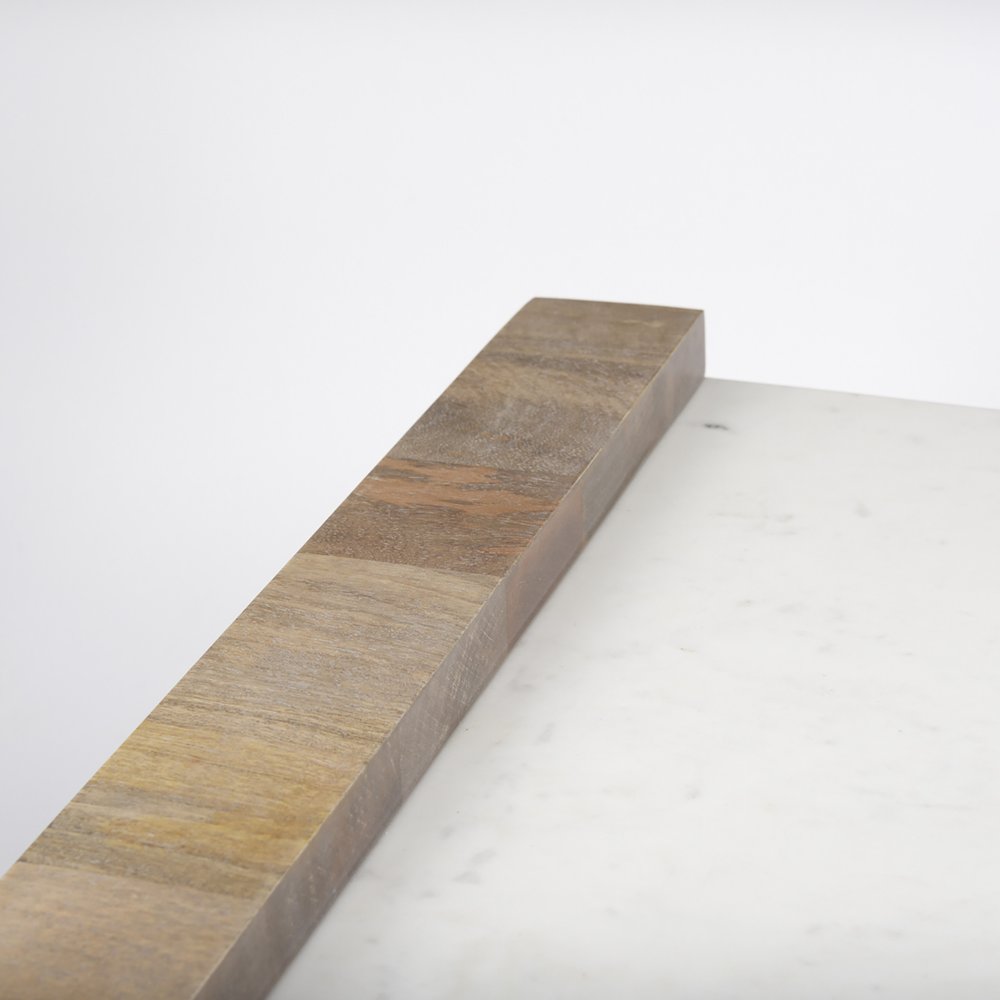 Natural and White Solid Wood and Genuine Marble Coffee Table - 48-inch