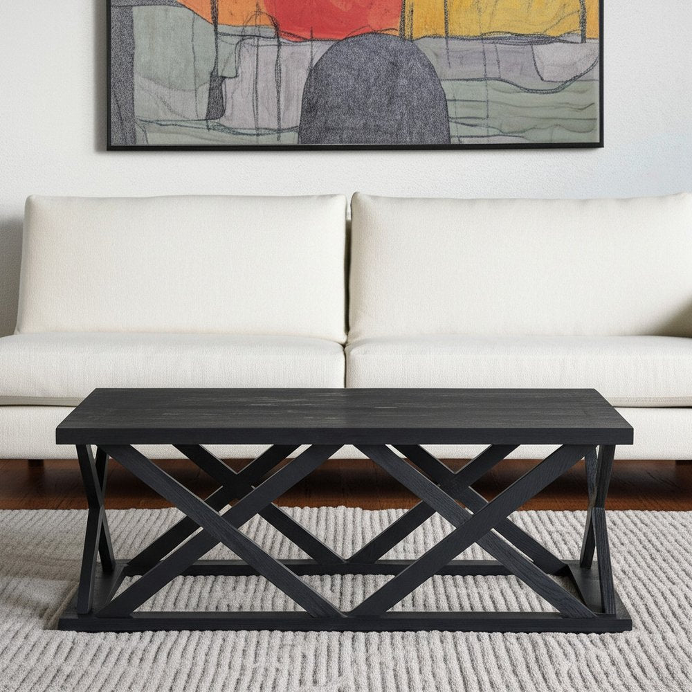 Black Solid Wood Geo Frame Coffee Table - 48-inch