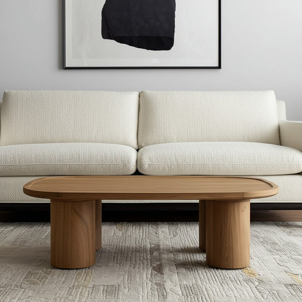 Natural Solid Wood Oval Coffee Table - 55-inch