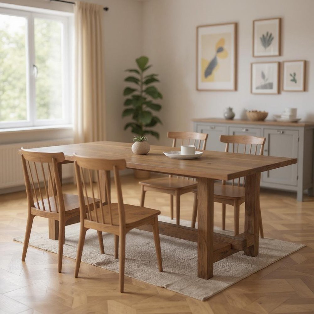 Brown Solid Wood Trestle Base Dining Table - 84-inch