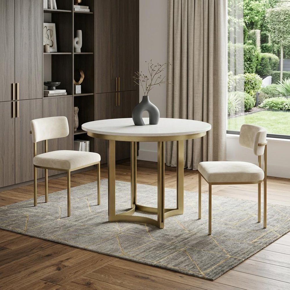Gray Marble Pedestal Base Round Top Dining Table - 36-inch