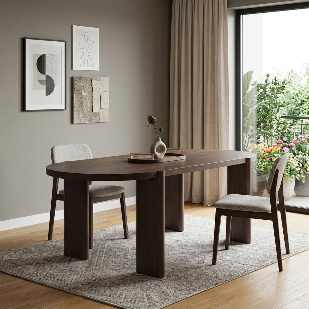 Brown Solid Wood Oval Dining Table - 91-inch